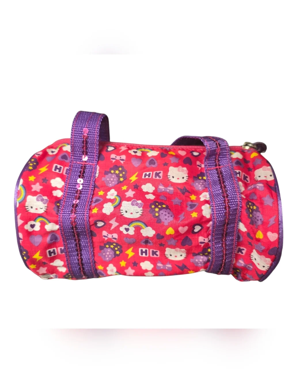 2012 Sanrio Hello Kitty Mini Duffle Rare Rainbow Lightning Heart Sequin Kawaii